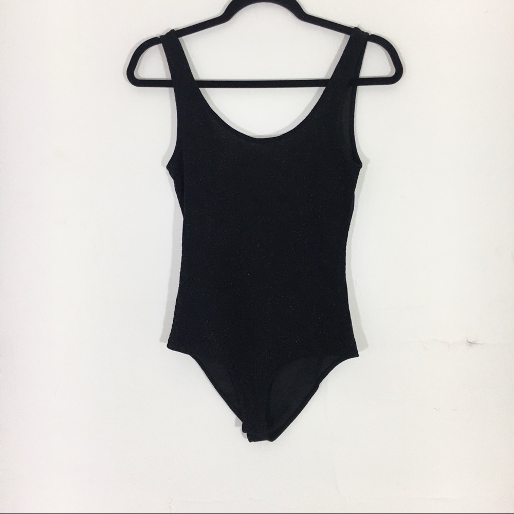 Black shimmering low back bodysuit